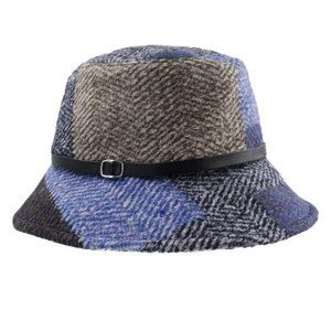 Wool bucket hat/blue plaid hat Women's hat/blue plaid hat